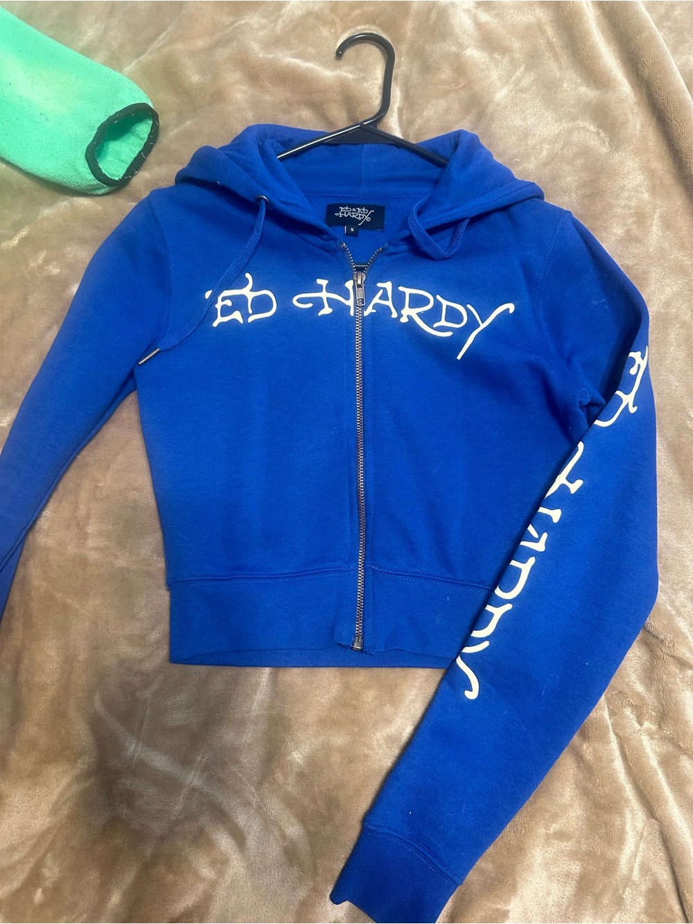 Ed Hardy Royal Blue Full-Zip Girls' Hoodie with White Logo